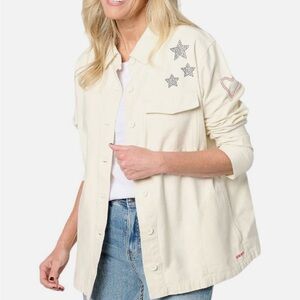 Peace Love World‎ white utility jacket. Size large, new without tags.